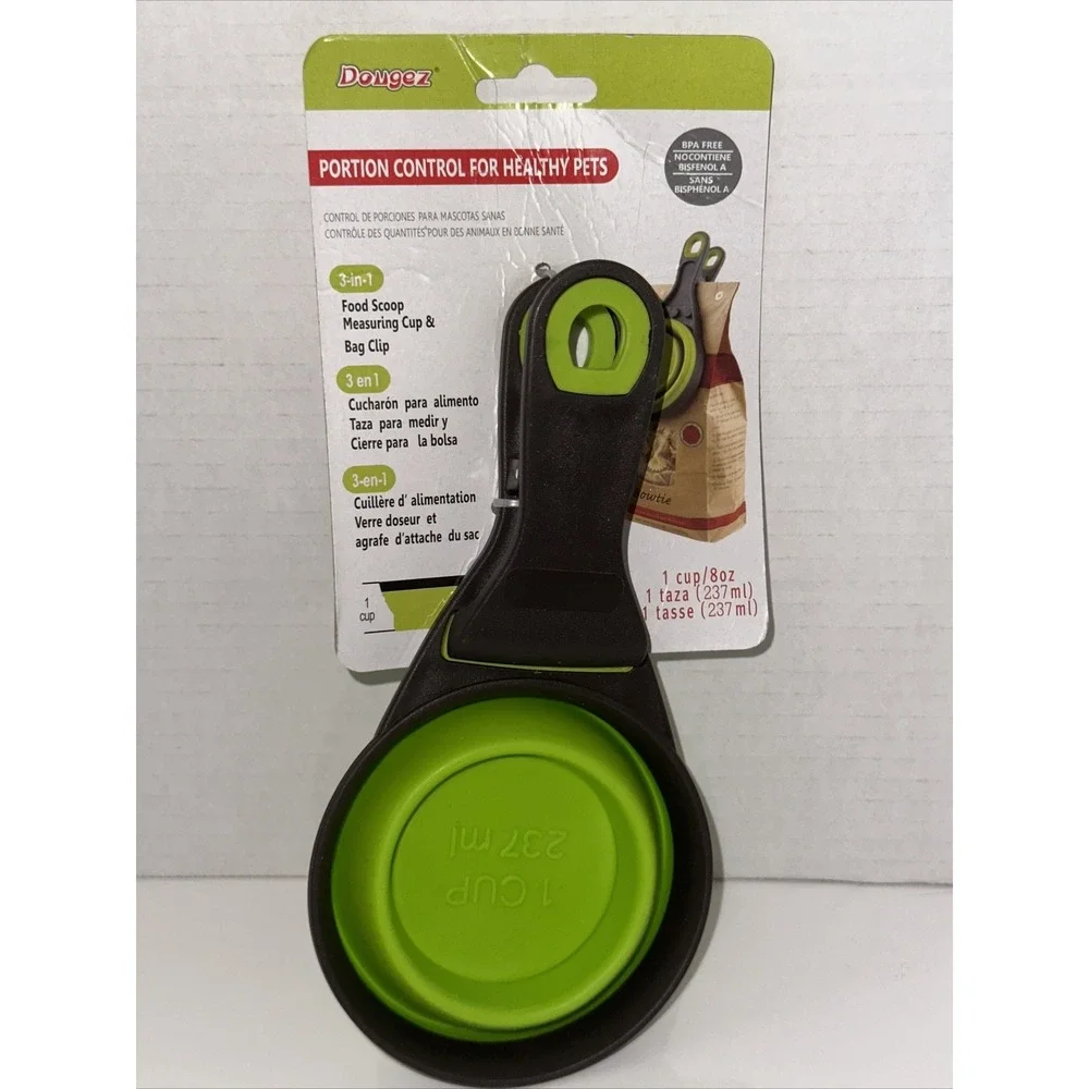 Dongez 3-in-1 Pet Food Scoop Measuring Cup Bag Clip Collapsible BPA Free DS-021